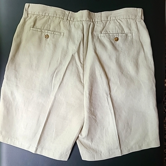 Daniel Bishop Shorts Men's 38 Tan 100% Linen Flat Front Stay Tucked Waistband - Picture 2 of 9